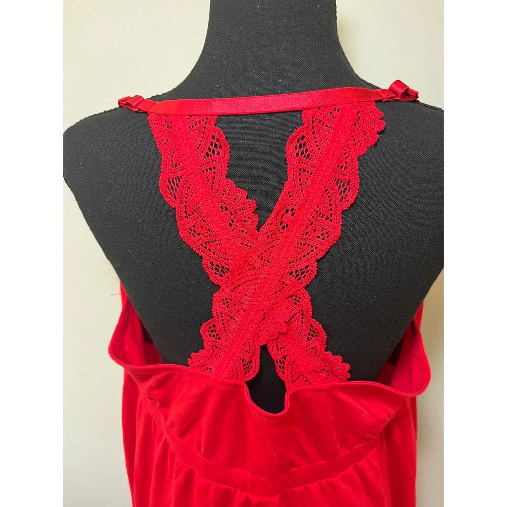 Cacique Sleep Red Lace Trim Chemise Nightgown Plus Size 18/20 Racerback Lingerie